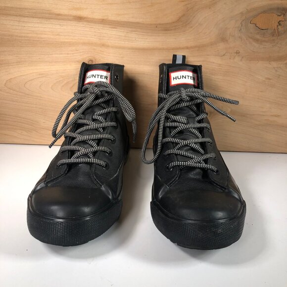 Hunter Unisex Target Dipped Canvas High-Top Sneakers Black&Black Size M6/W8 - Picture 3 of 9